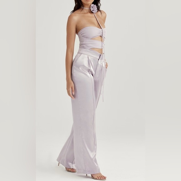 NWOT house of CB ALIVIA O GREY SATIN TROUSERS - Picture 3 of 16